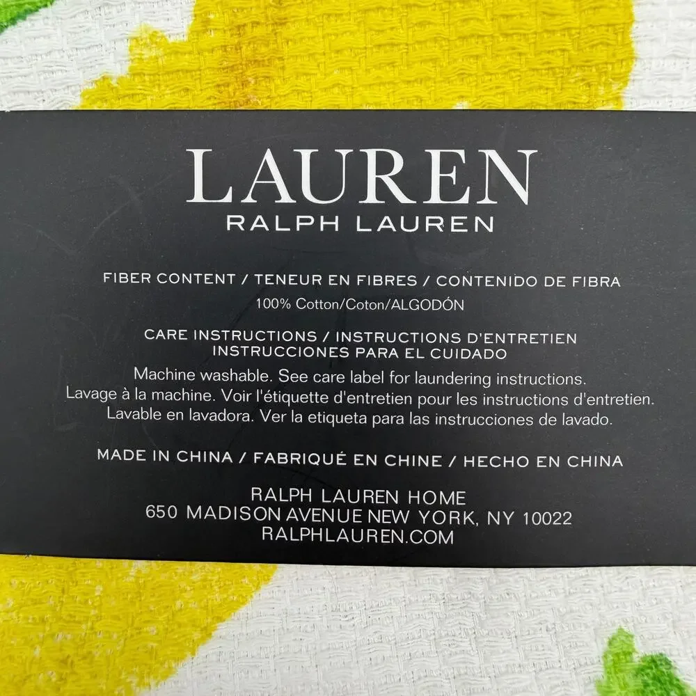 Lauren Ralph Lauren Kitchen Towels White Yellow Lemons Set of 2 Cotton 17x28 NWT